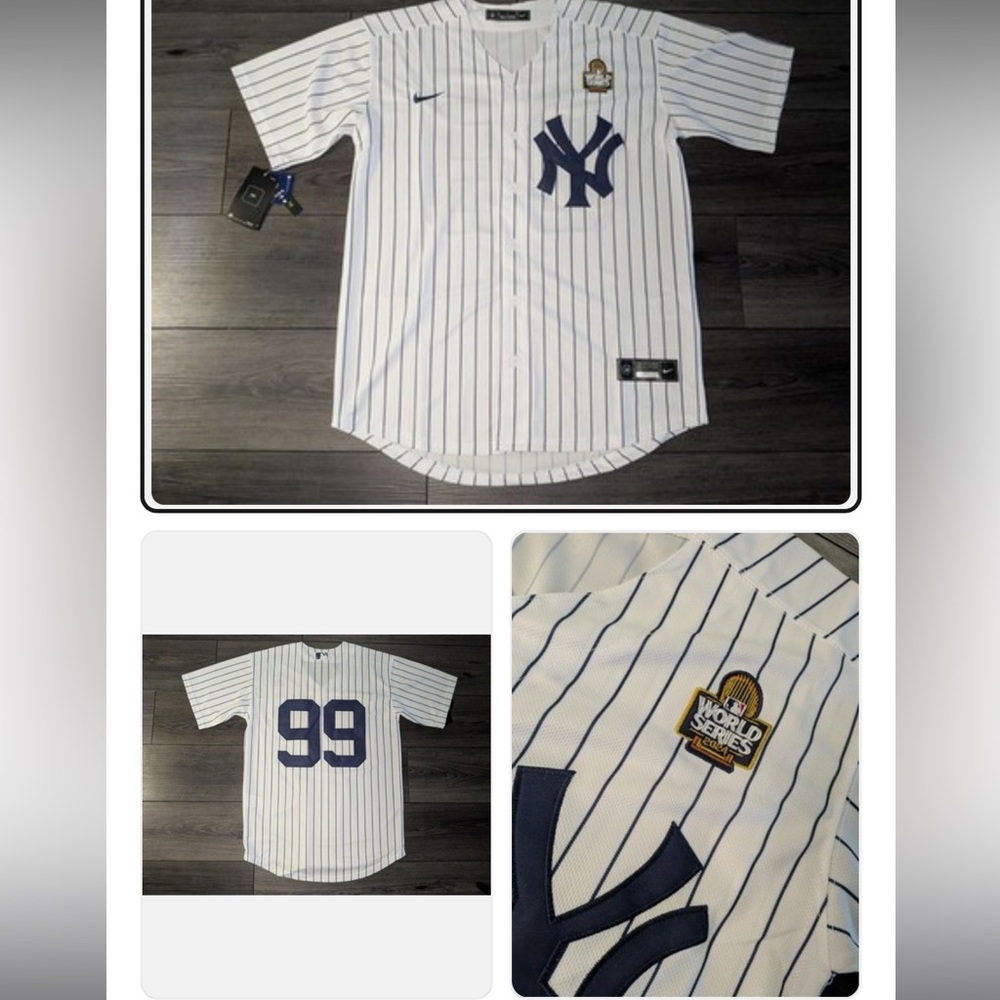 Nike small White and Navy Pinstripe Jersey Judge NYY